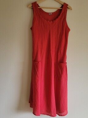 Puro Lino Womens red/orange Sleeveless Linen Dress Size Small pockets